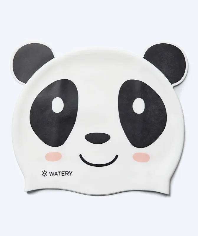 Watery badmössa för barn med pandamotiv i vitt och svart